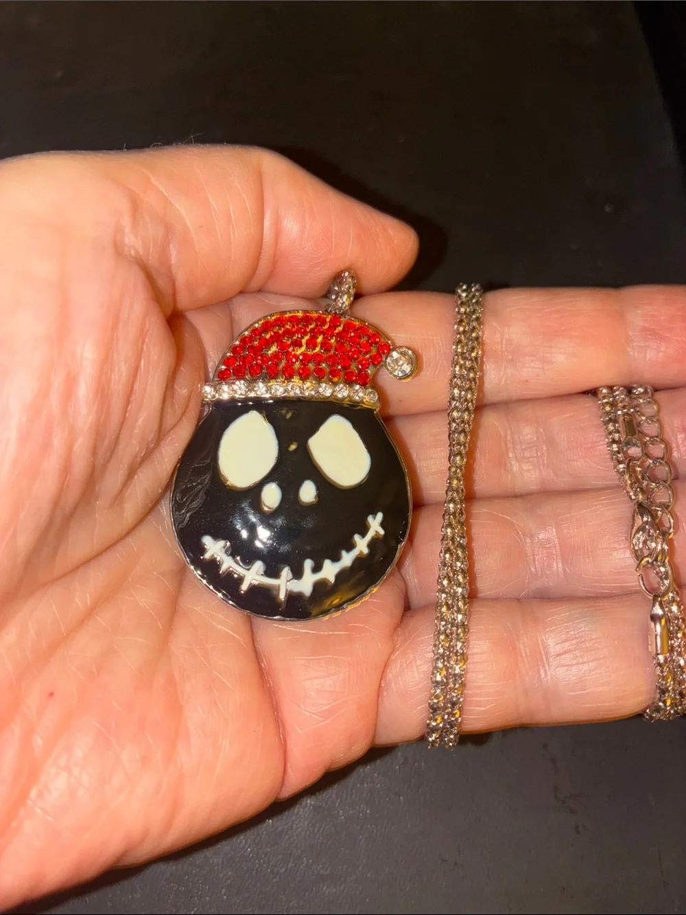 Holiday Skull Pendant Necklace in Black and Red